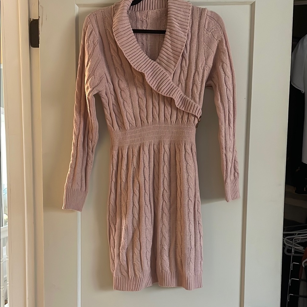 Pink Cable Knit Midi Dress